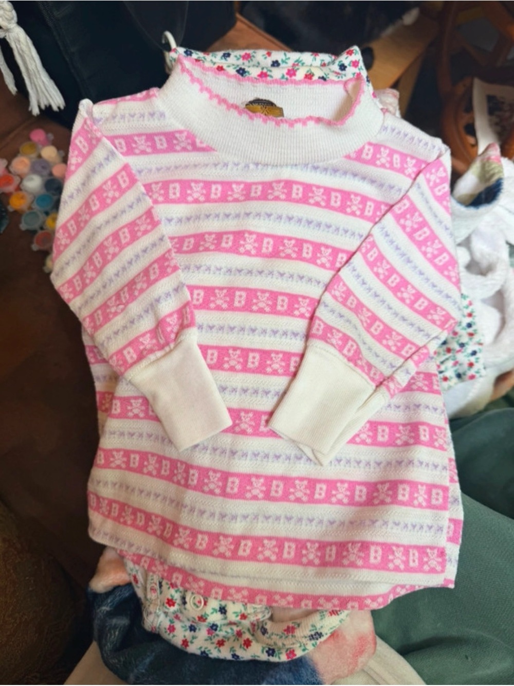 Girls' Pink & White Knit Pullover Sweater Top